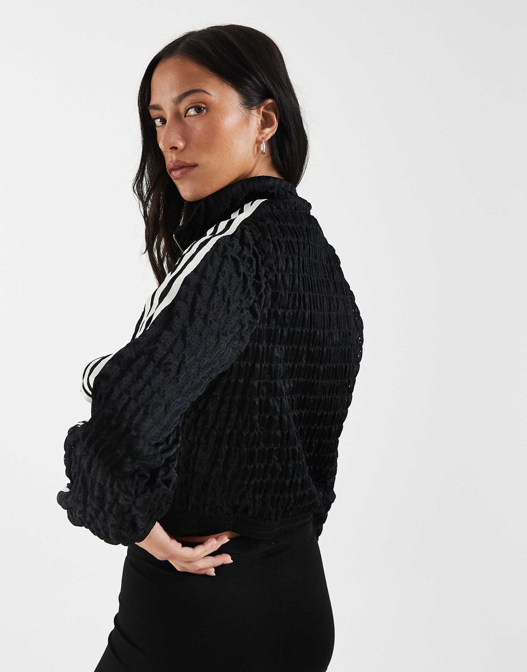 adidas Originals shirred track jacket in black
