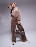 Juicy Couture relaxed fit velour zip through hoodie in latte brown