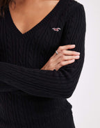 Hollister fitted cable knit v neck jumper in navy