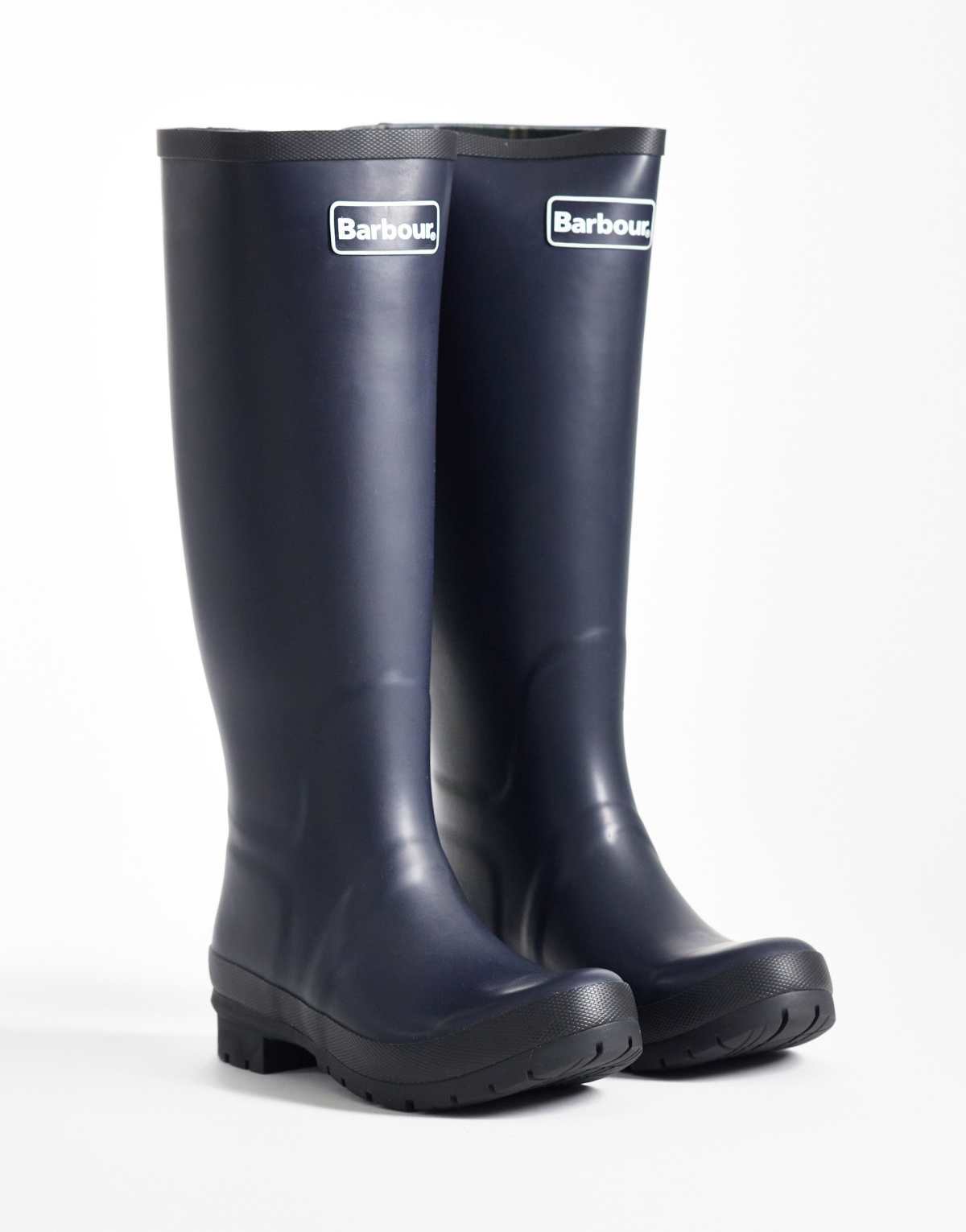 Barbour Abbey tall wellington boot in navy, side view