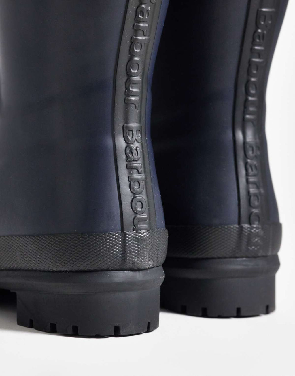 Barbour Abbey tall wellington boot in navy, pair front view