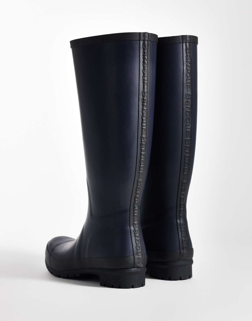 Barbour Abbey tall wellington boot in navy, sole and moulded tread