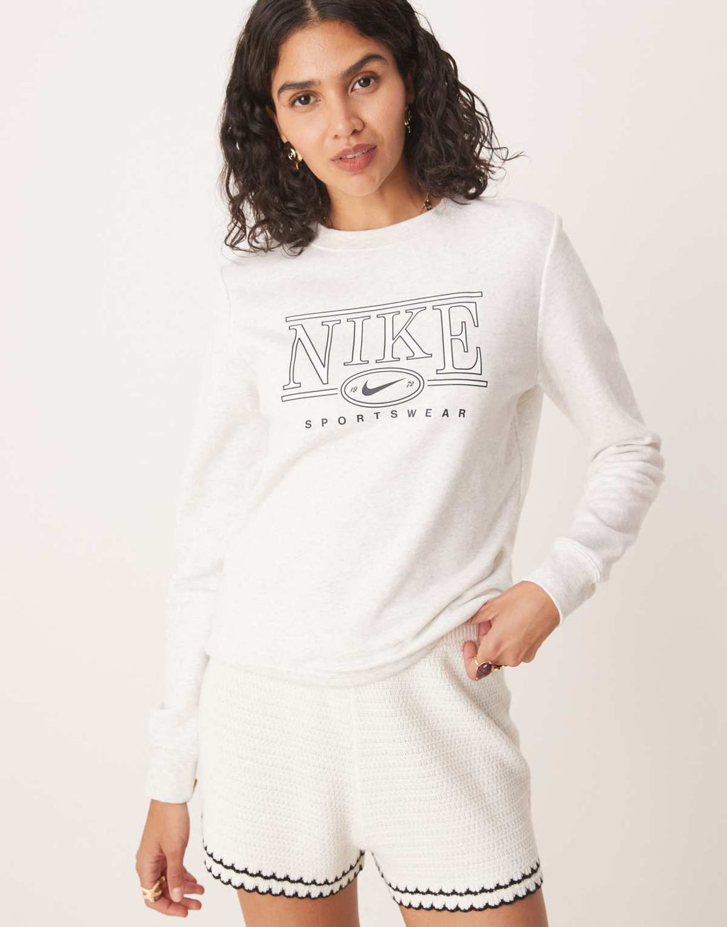 Nike Club Fleece retro logo sweatshirt in grey, front view