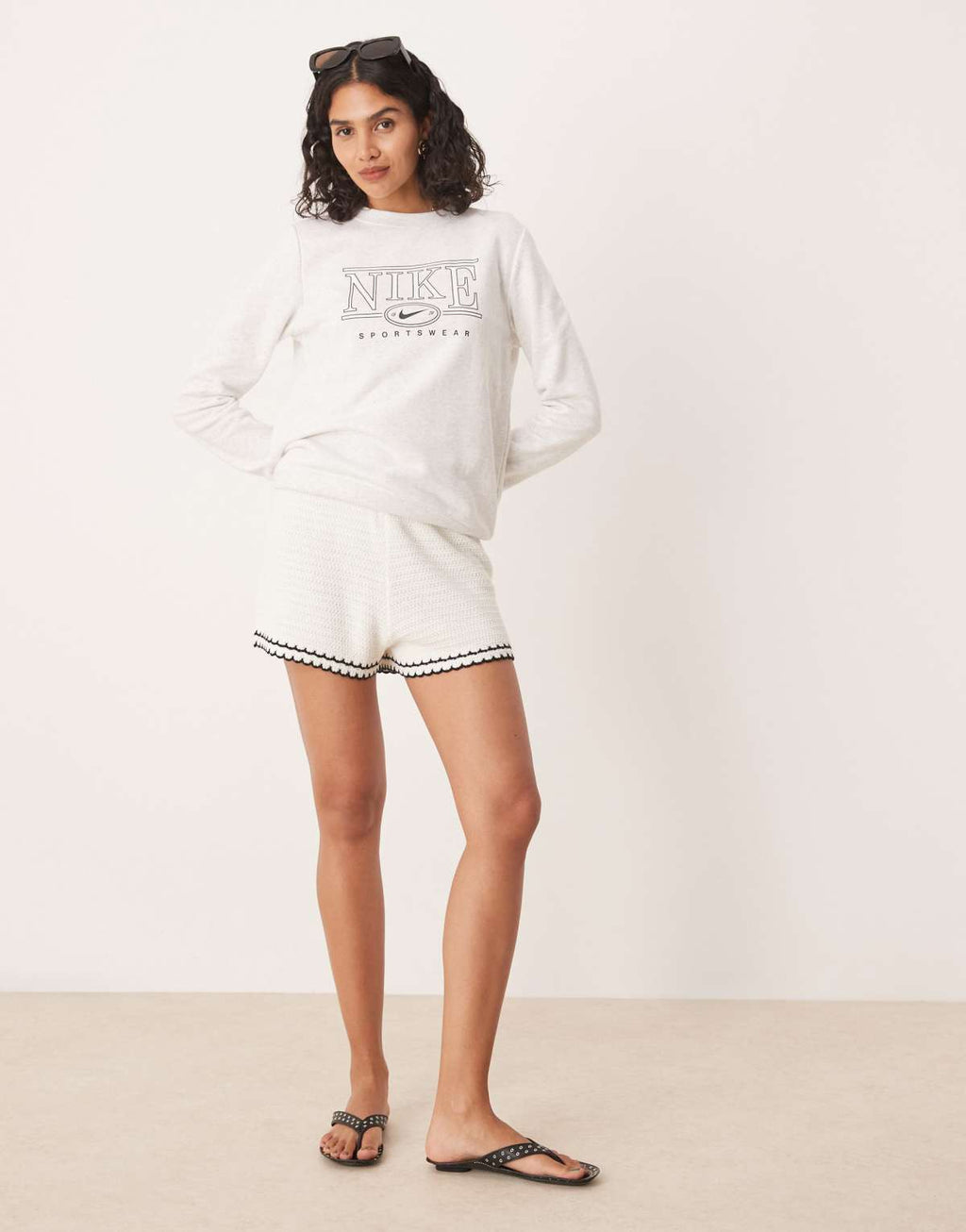 Nike Club Fleece retro logo sweatshirt in grey, detail view