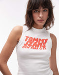 Tommy Jeans bubble logo tank top in white and red