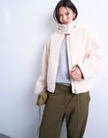 Topshop funnel boucle tab detail bomber in cream, front view