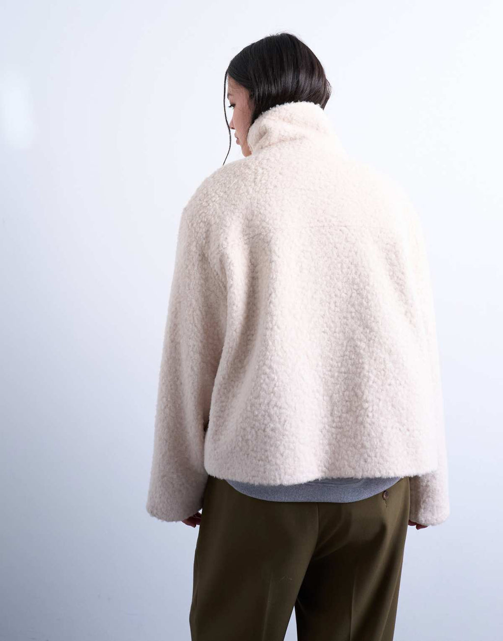 Topshop funnel boucle tab detail bomber in cream, alternate view
