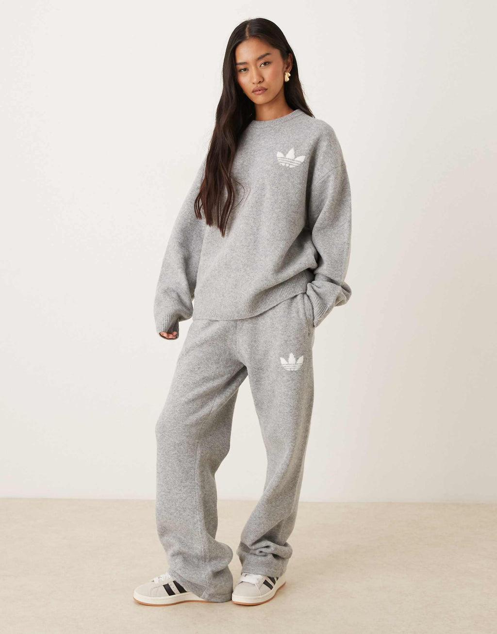 adidas Originals knitted wide leg track pants in grey