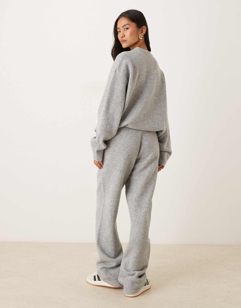 adidas Originals knitted wide leg track pants in grey