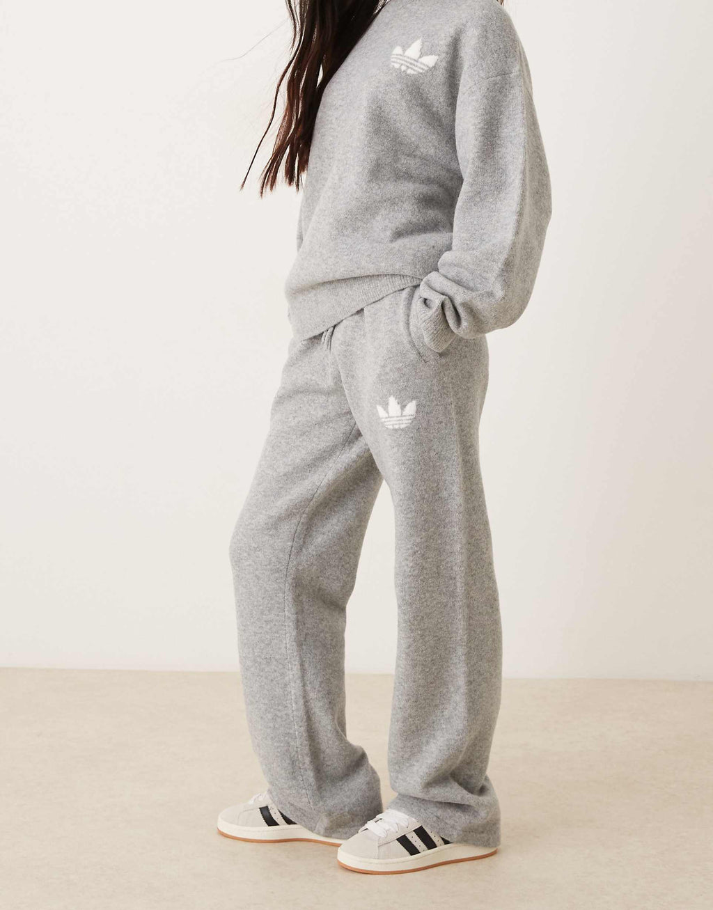 adidas Originals knitted wide leg track pants in grey