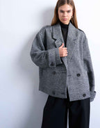 Topshop formal 80s double breast bomber with wool in grey, front view