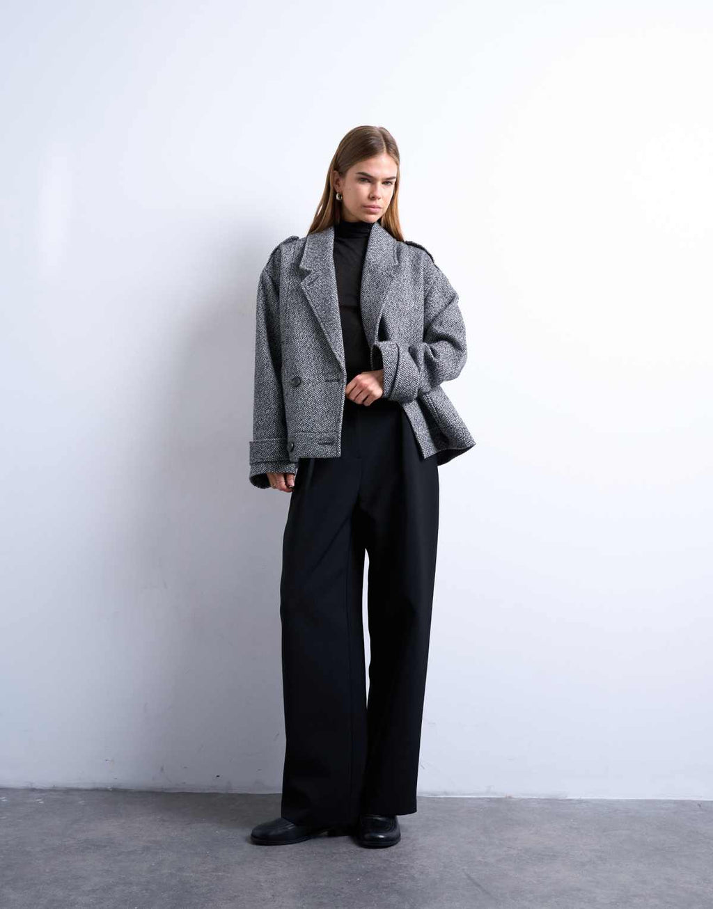 Topshop formal 80s double breast bomber with wool in grey, alternate view