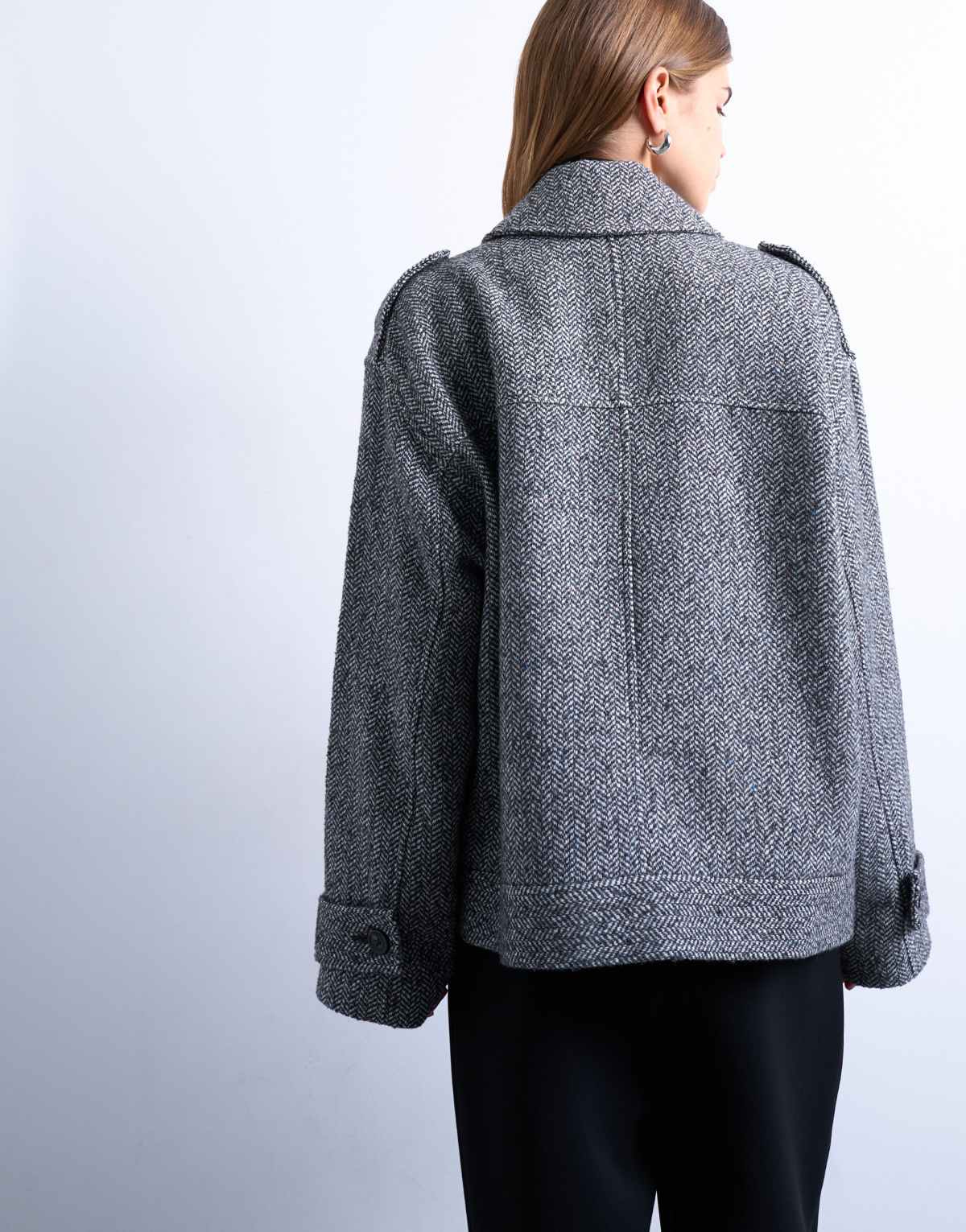 Topshop formal 80s double breast bomber with wool in grey, alternate view