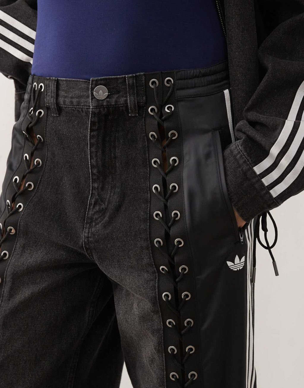 adidas Originals firebird denim jeans in black, back view