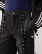 adidas Originals firebird denim jeans in black, back view