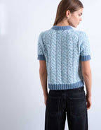 Topshop knitted cable detail short sleeve top in light blue, alternate view