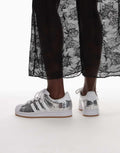 adidas Originals Superstar II croc print trainers in metallic silver, front view