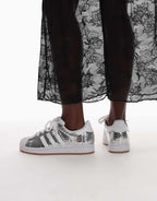 adidas Originals Superstar II croc print trainers in metallic silver, front view