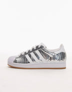 adidas Originals Superstar II croc print trainers in metallic silver, side view