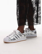 adidas Originals Superstar II croc print trainers in metallic silver, back view