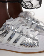 adidas Originals Superstar II croc print trainers in metallic silver, sole view