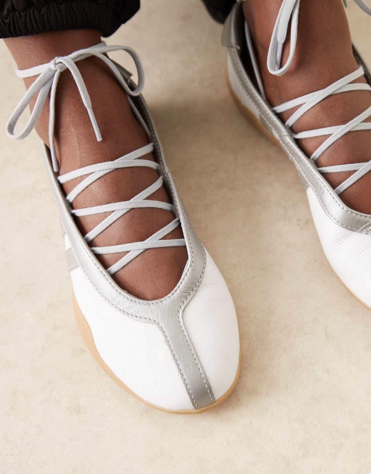 adidas Originals Taekwondo Mei ballet flats in white and silver with gum sole, back view