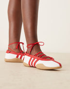 adidas Originals Taekwondo Mei ballet flats in white and red with gum sole, front view