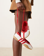 adidas Originals Taekwondo Mei ballet flats in white and red with gum sole, top view