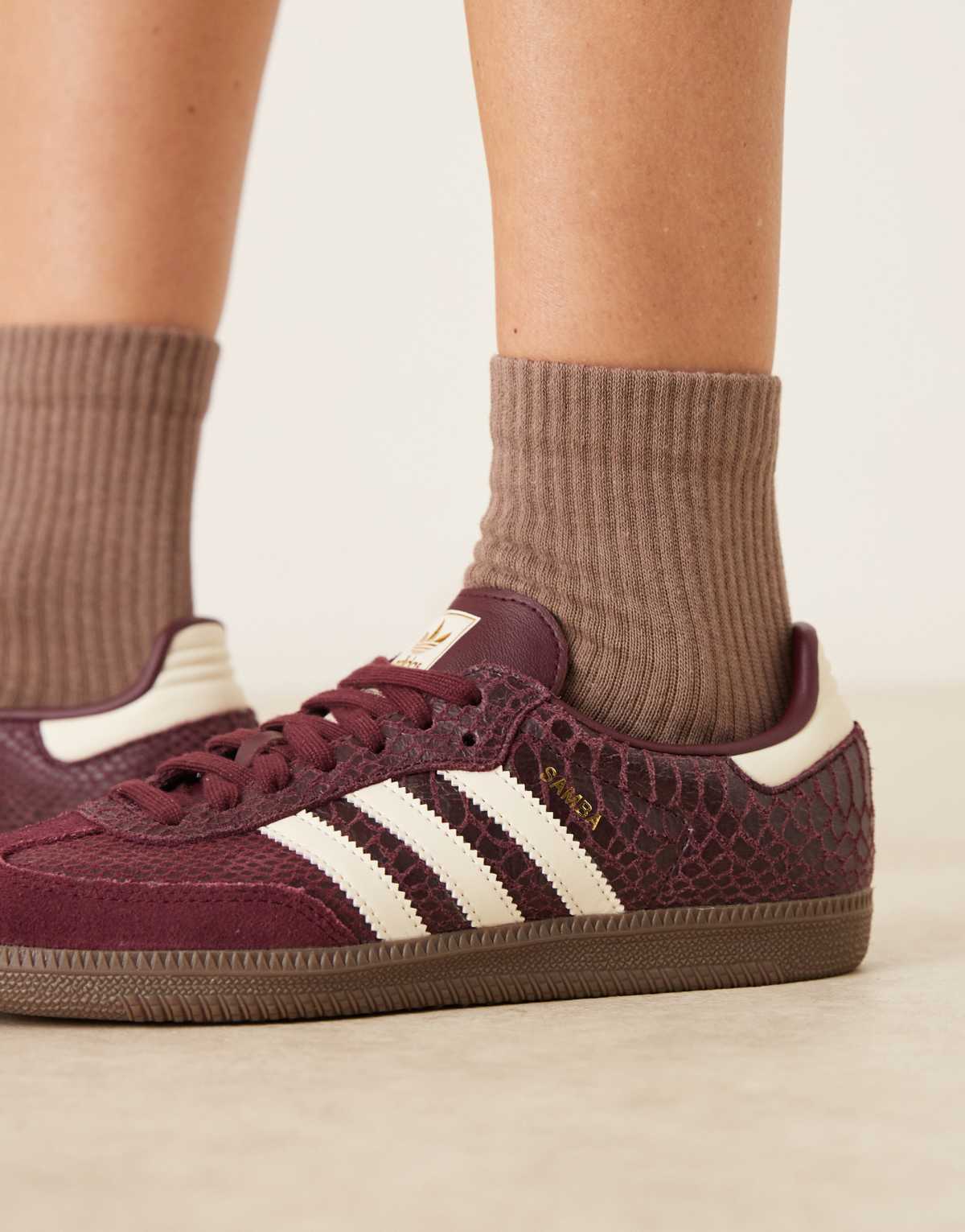 adidas Originals Samba OG trainers in maroon croc print, top view