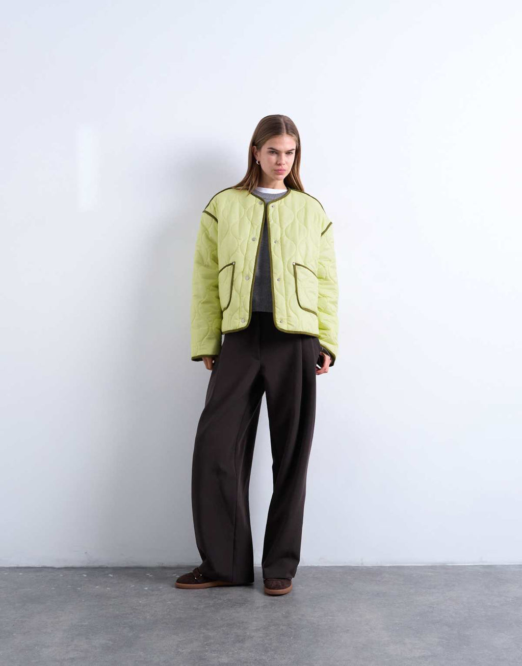 Topshop contrast quilted liner in green, alternate view