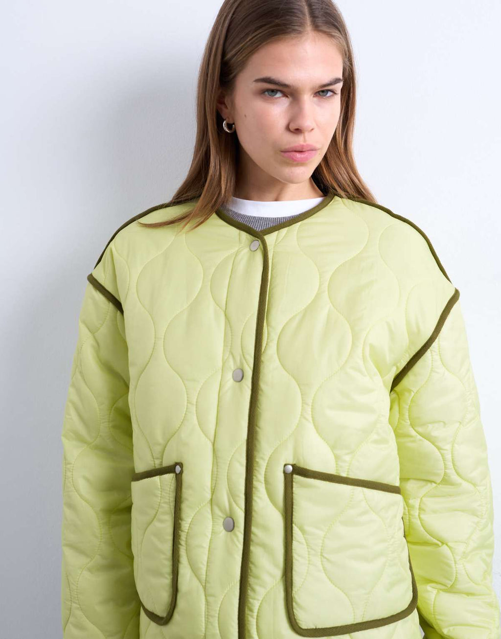 Topshop contrast quilted liner in green, alternate view