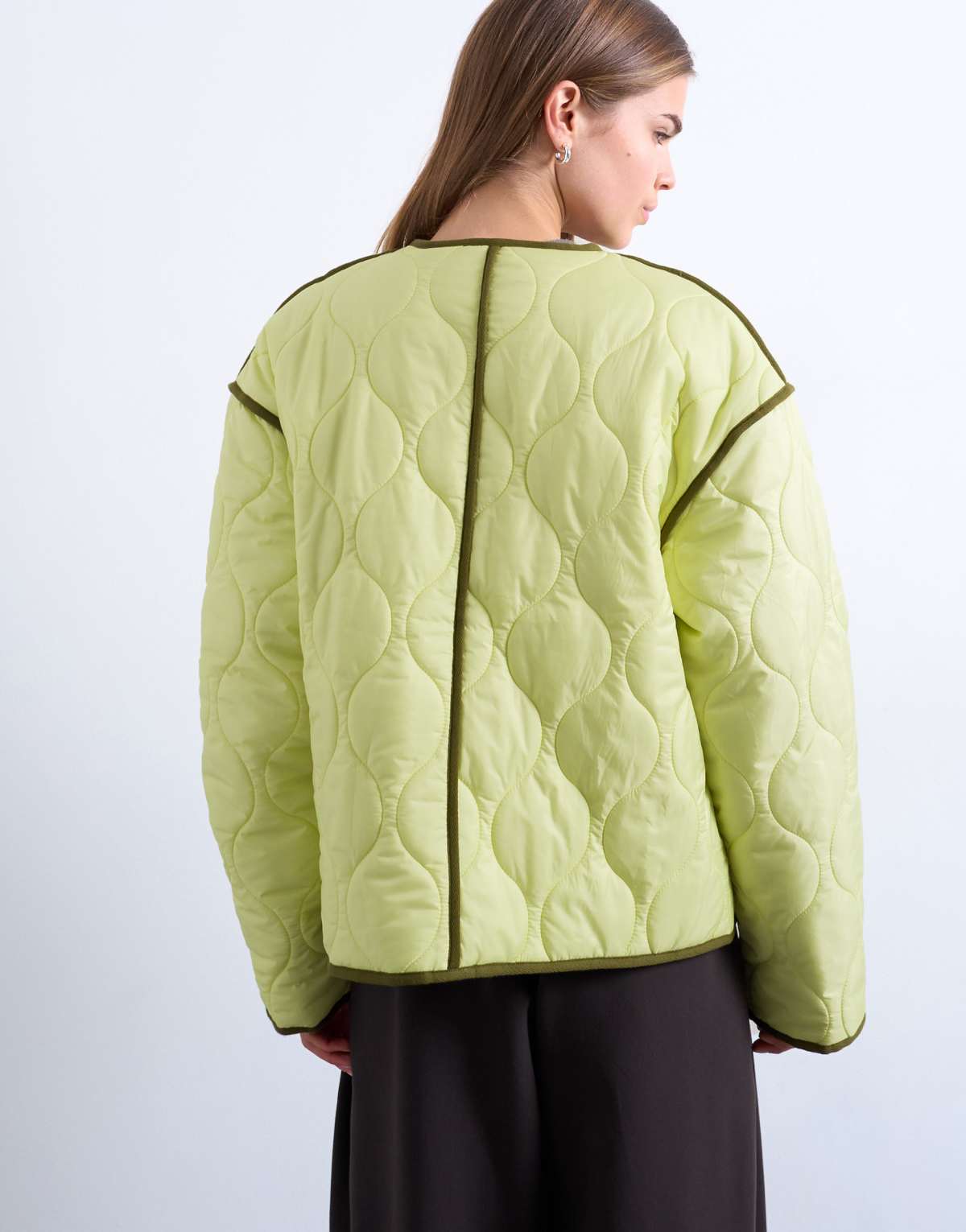 Topshop contrast quilted liner in green, alternate view