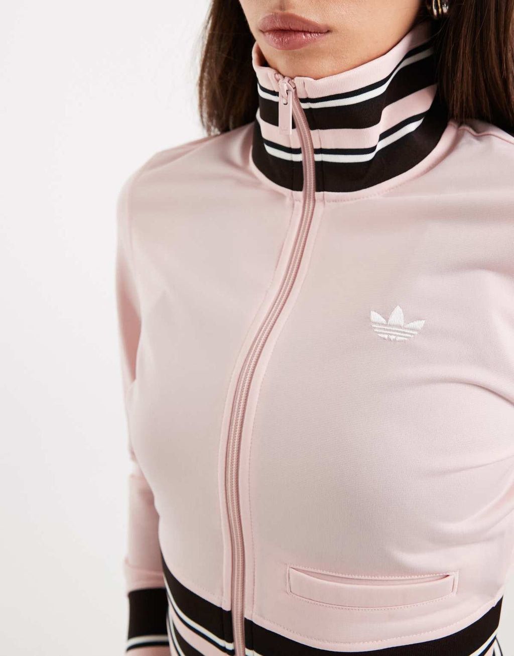 adidas Originals vintage inspired track top in light pink, detail view