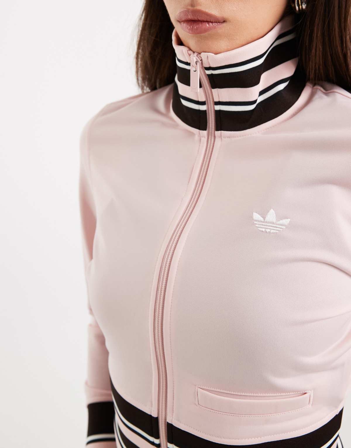 adidas Originals vintage inspired track top in light pink, detail view