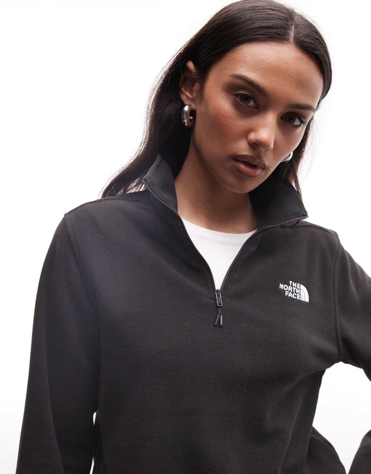 The North Face Glacier 100 1/4 Zip Fleece in black, front view