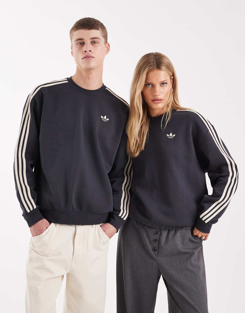 adidas Originals Three Stripe sweatshirt in dark grey, front view