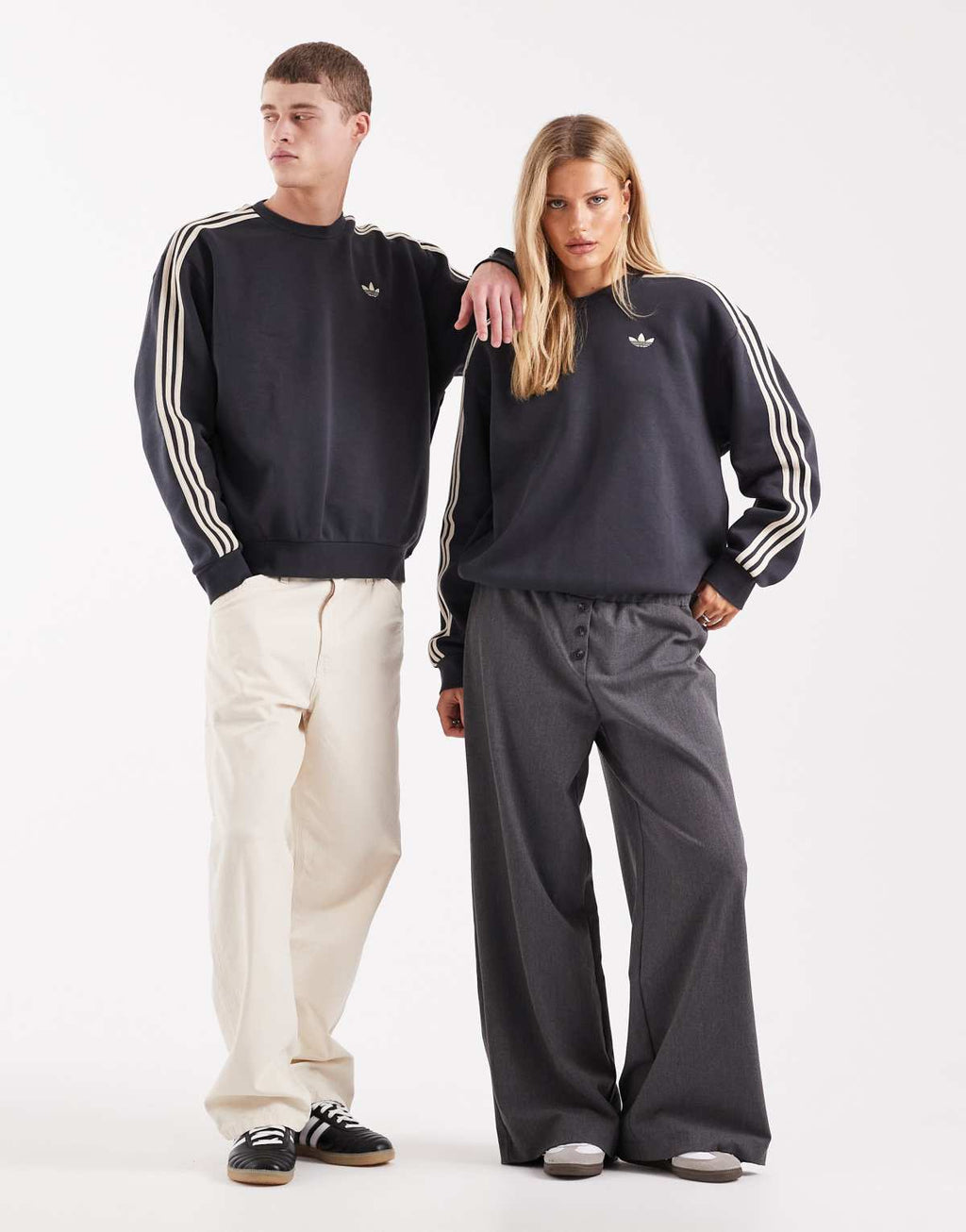 adidas Originals Three Stripe sweatshirt in dark grey, alternate view