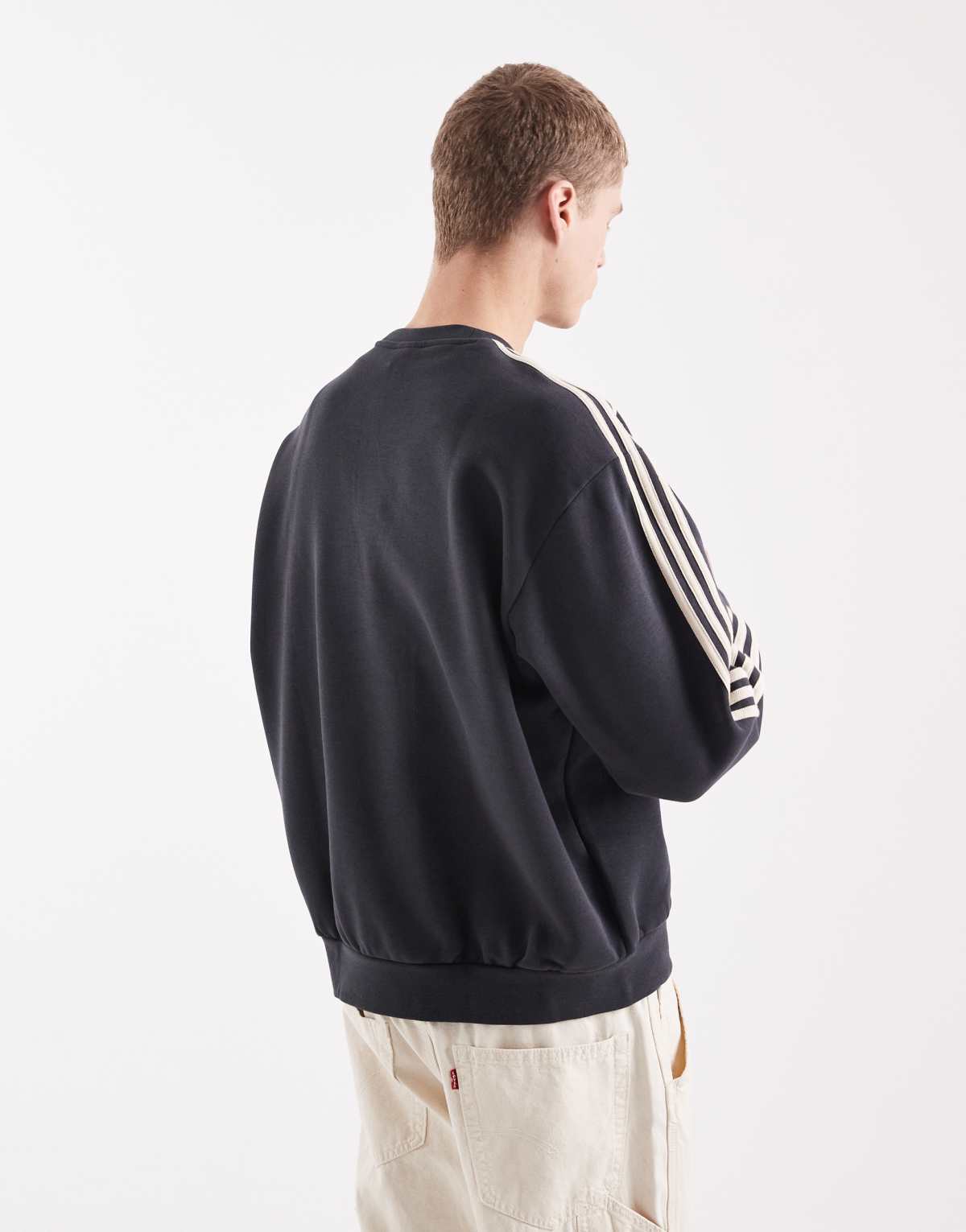 adidas Originals Three Stripe sweatshirt in dark grey, alternate view