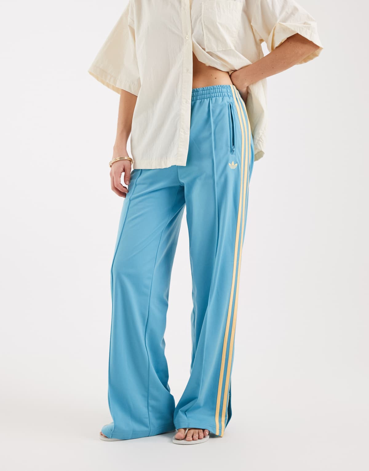 adidas Originals Firebird loose track pants in turquoise and yellow, view 3
