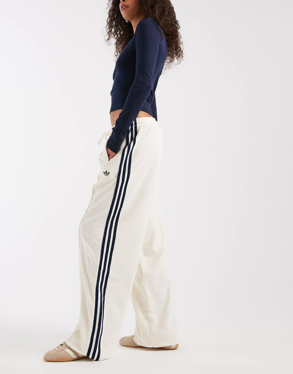 adidas Originals terry towel track pants in cream white, side view