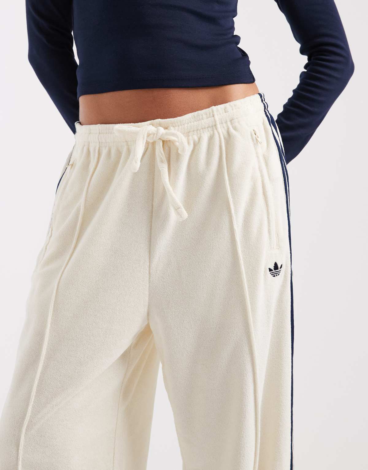 adidas Originals terry towel track pants in cream white, back view