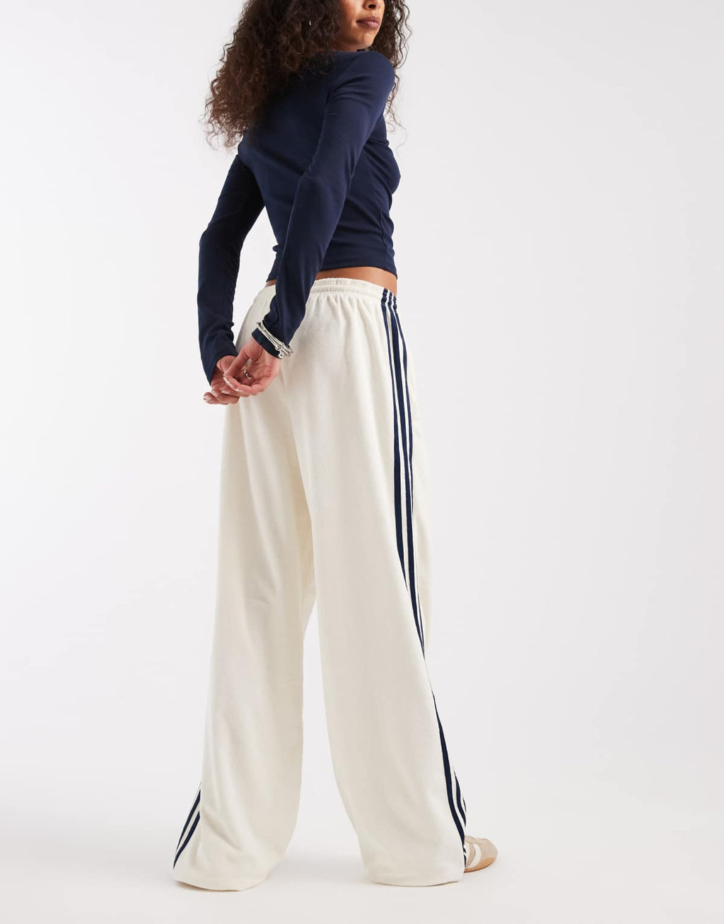 adidas Originals terry towel track pants in cream white, fabric detail view