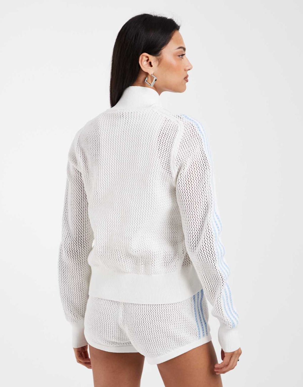 adidas Originals crochet track top in white and blue, detail view