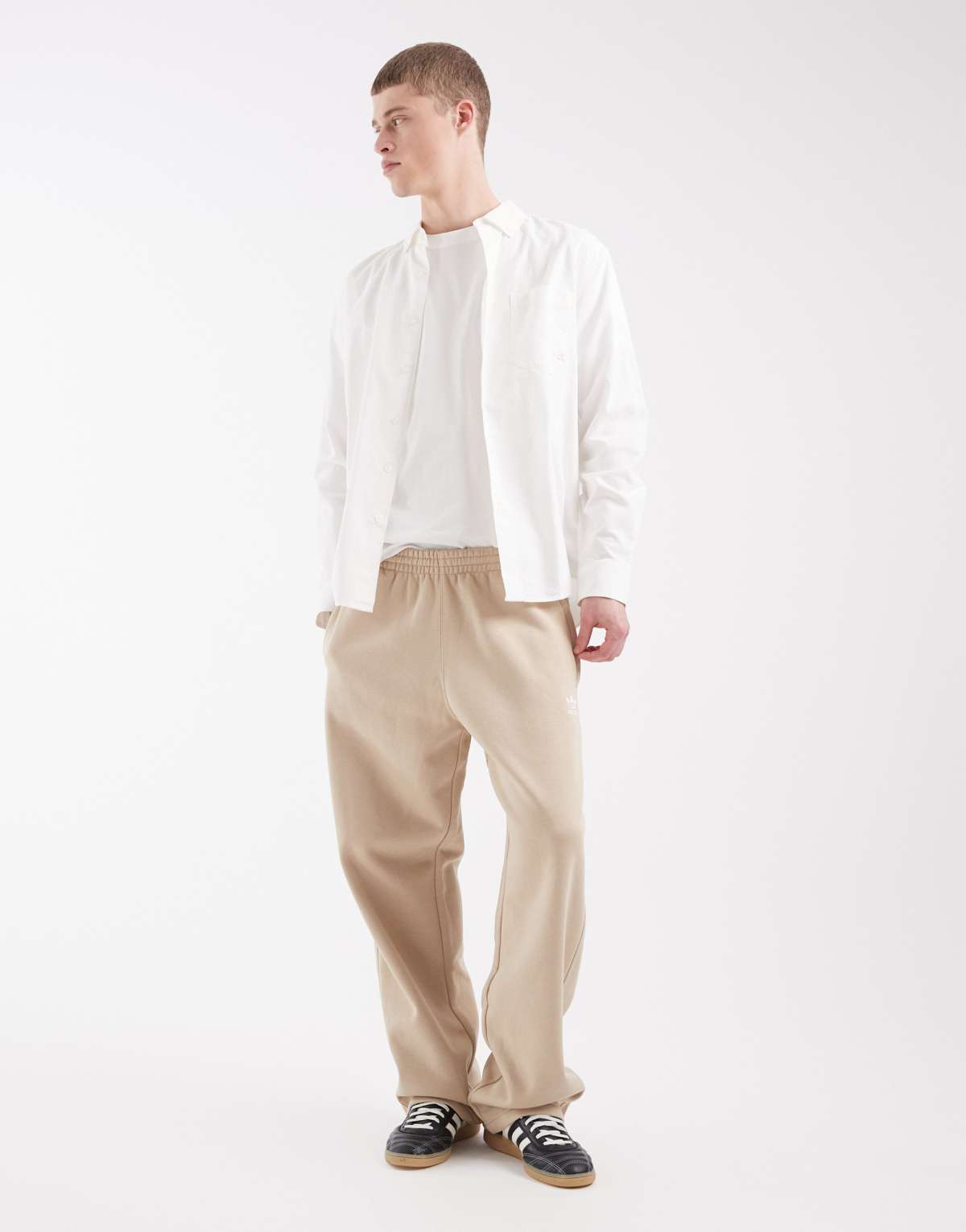 adidas Originals trefoil essentials open hem joggers in khaki, alternate view