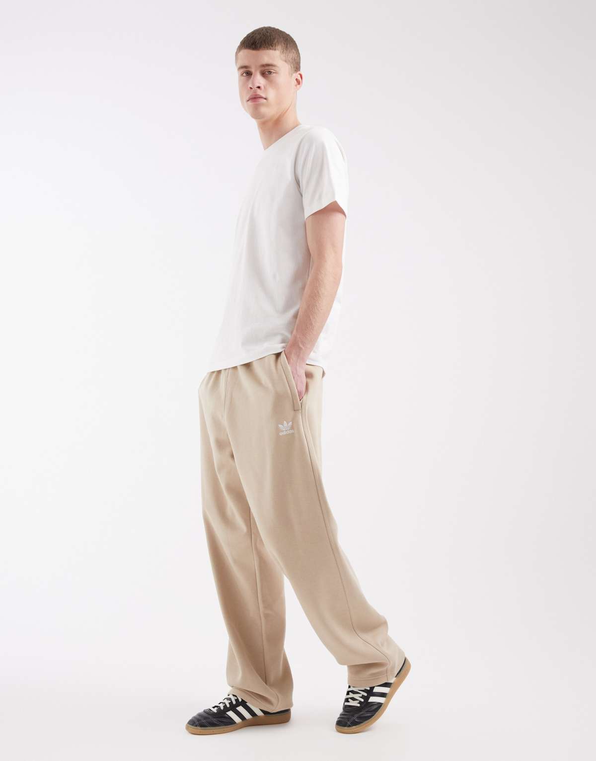 adidas Originals trefoil essentials open hem joggers in khaki, alternate view