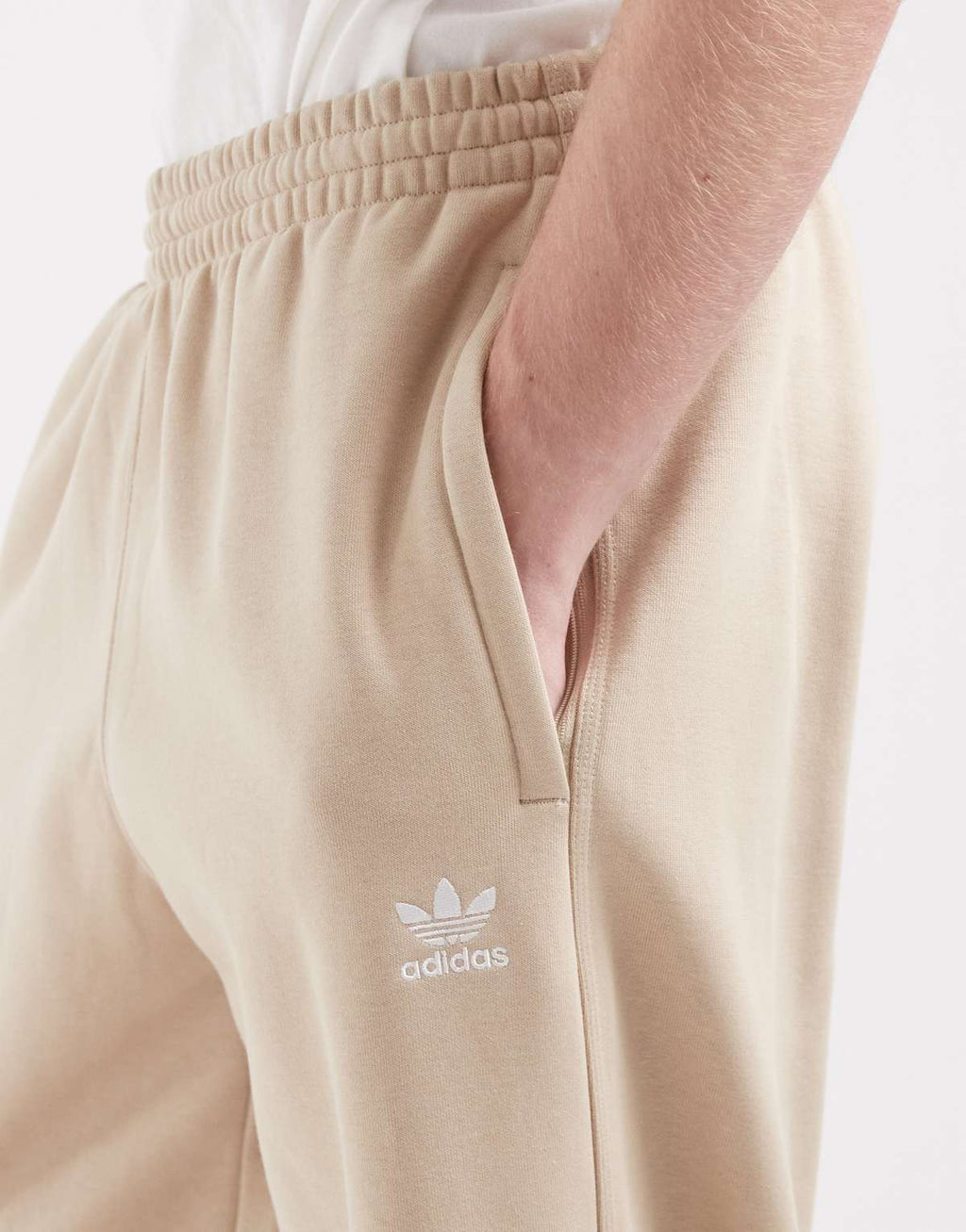 adidas Originals trefoil essentials open hem joggers in khaki, alternate view