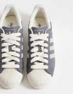 adidas Originals Superstar II trainers in grey and white, back view