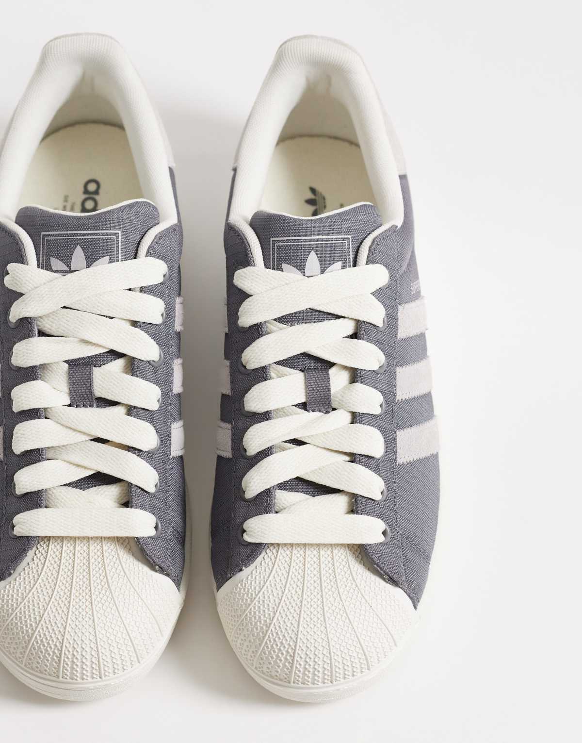 adidas Originals Superstar II trainers in grey and white, back view