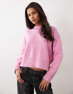 ASOS DESIGN boxy crew neck jumper in pink, front view