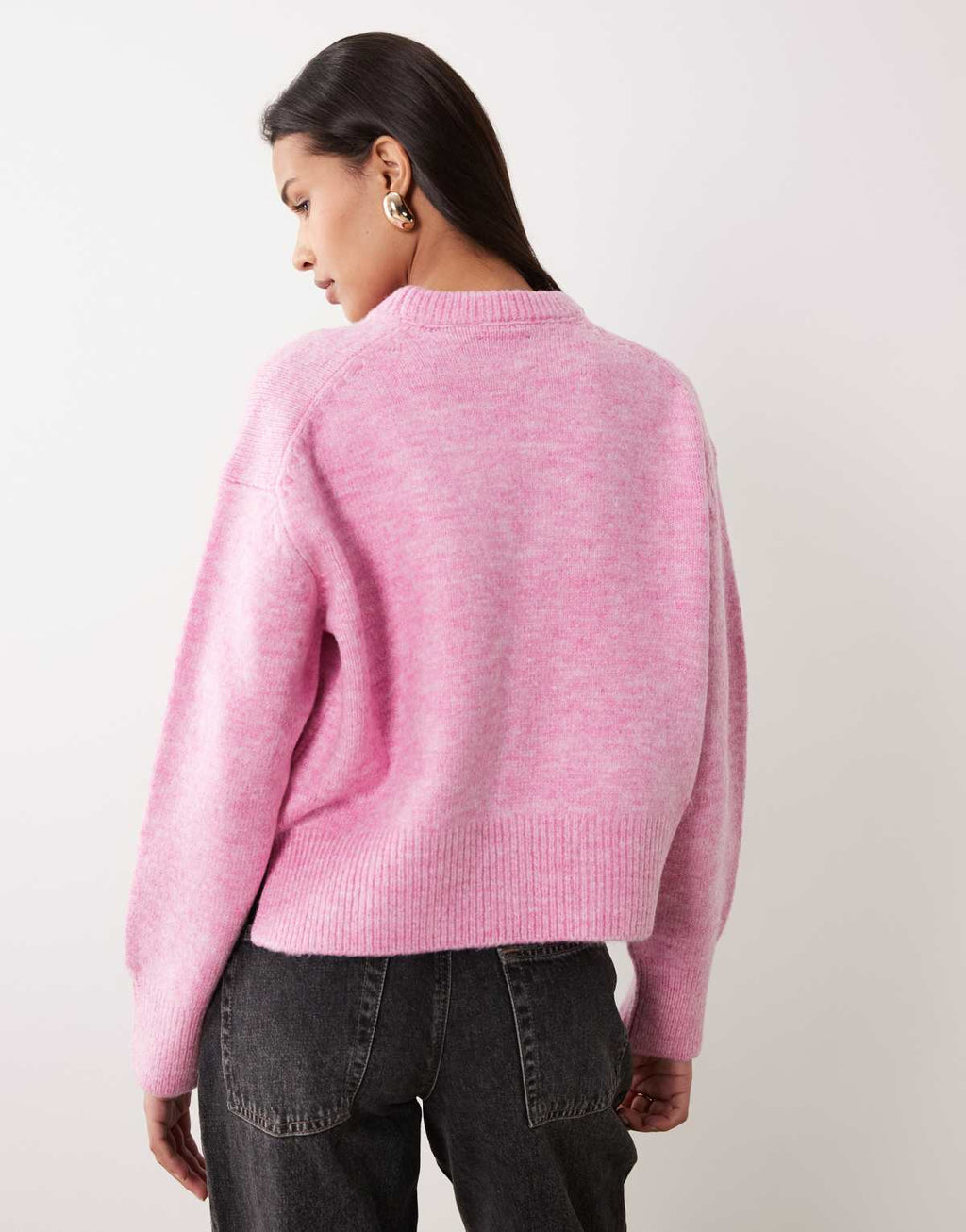 ASOS DESIGN boxy crew neck jumper in pink, back view